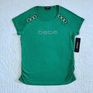 bebe Green💚 Top With Triple3️⃣ Silver🤍 Rings Detail - NWT